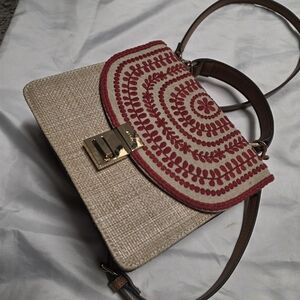 Aldo Beige and Red Embroidered Tote